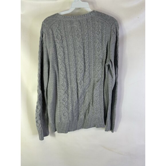 Vintage 90s L.L. Bean Cotton Cable Knit Fisherman Sweater Gray - Picture 6 of 8